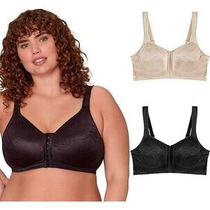 2-Pack Playtex Women's Wireless Bra 42D Nude Black 18 Hour Extra Back Support